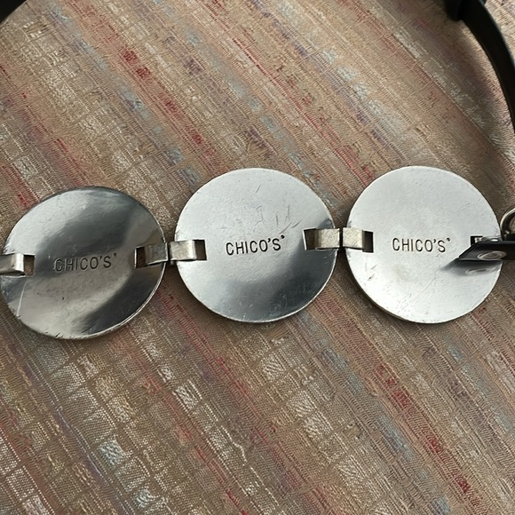 CHICO’s Adjustable Leather Belt Bohemian Boho Western Silver Metal w details M/L main image 5